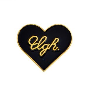 "Ugh." Humorous Black Enamel Heart Pin Brooch